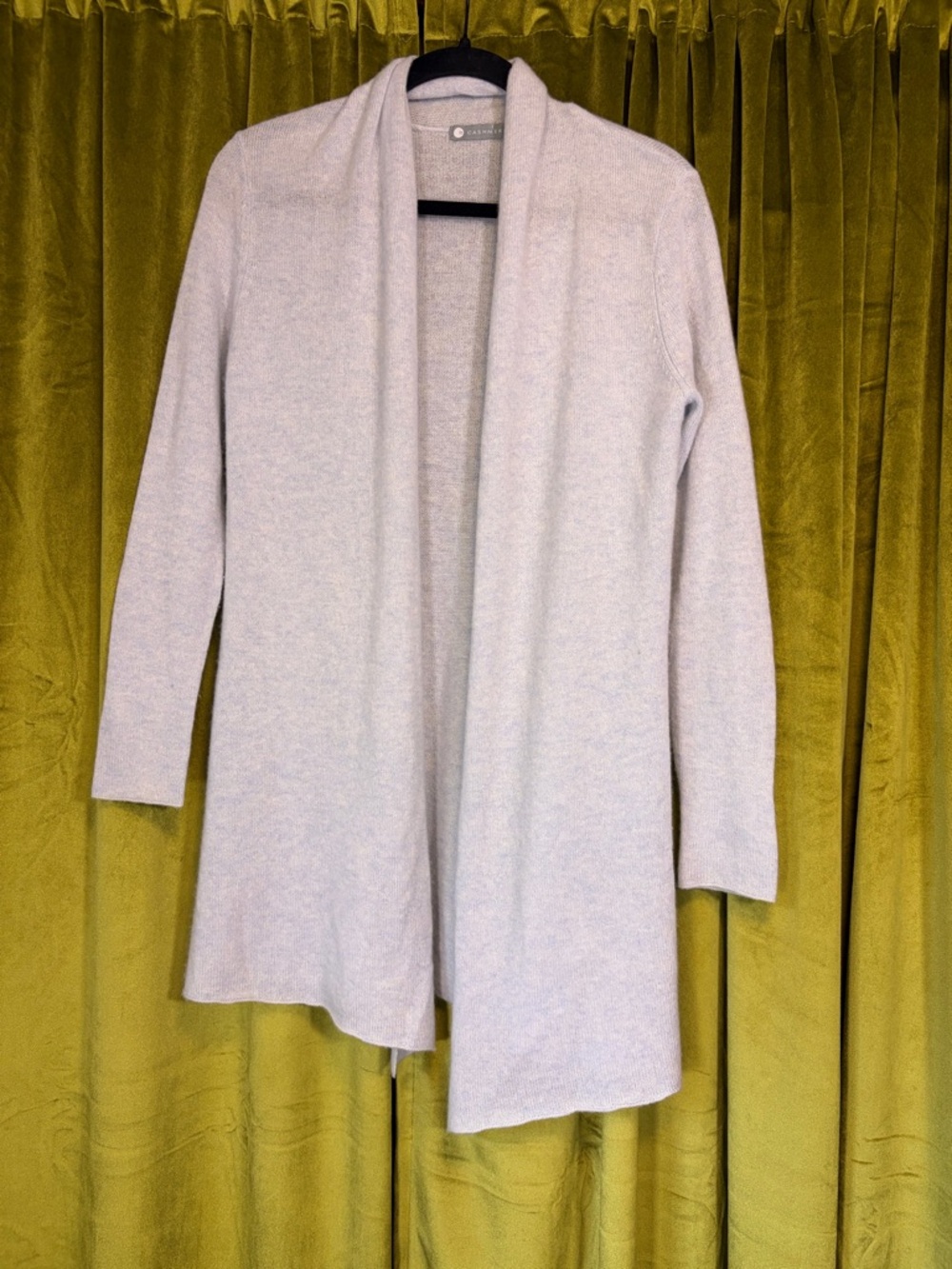 InCashmere Drape Front Open Cardigan in Light Baby Blue. Size Small Retail $219